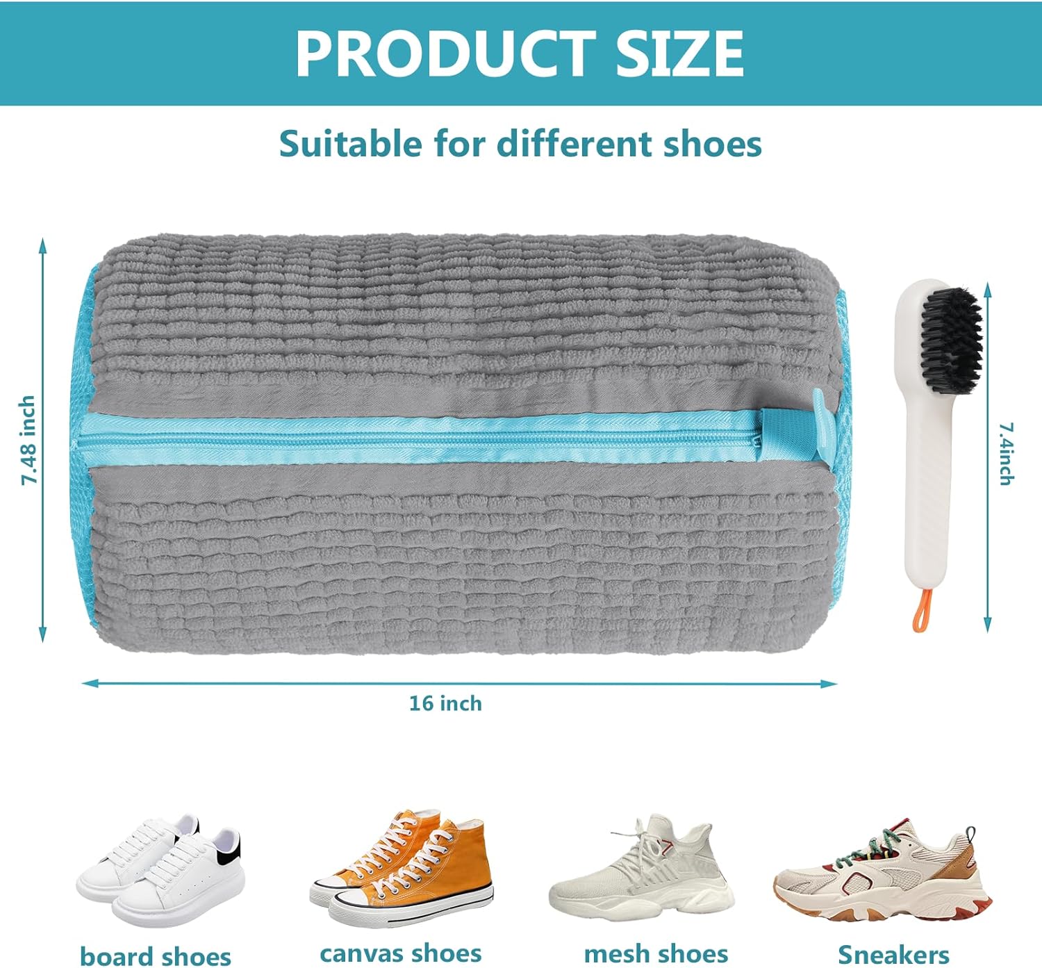 Shoe Washing Machine Bag - 2Pack Laundry Shoe Bag for Washer and Dryer, Reusable Shoe Cleaning Bag for All Shoe Sizes, 360° Deep Clean for Tennis Shoes, Sneakers, Includes 1 Brush(grey)
