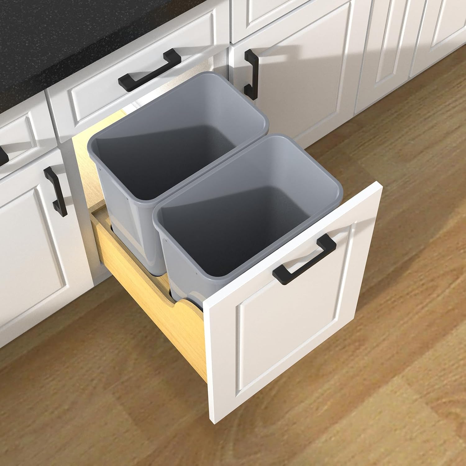 Double 35 Quart Pullout Under Cabinet Trash Cans Solid Wood Bottom,for 18" W Cabinet Opening