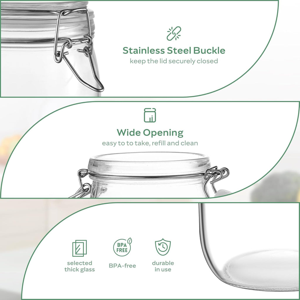 Glass Food Storage Jars with Airtight Lids 34 oz Round 4 Pack Kitchen Storage Containers Large Cabinet Canisters Sealed Pot Canning for Pasta, Cereal, Coffee, Beans, Spice