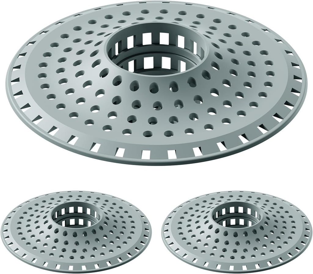 Shower Hair Drain Catcher, Silicone Bathtub Drain Hair Catcher Strainer, All-in-one Tub Hair Catcher Drain Protector for 1.48'' to 1.76'' Regular Drains, 3PCS/Greyish Blue