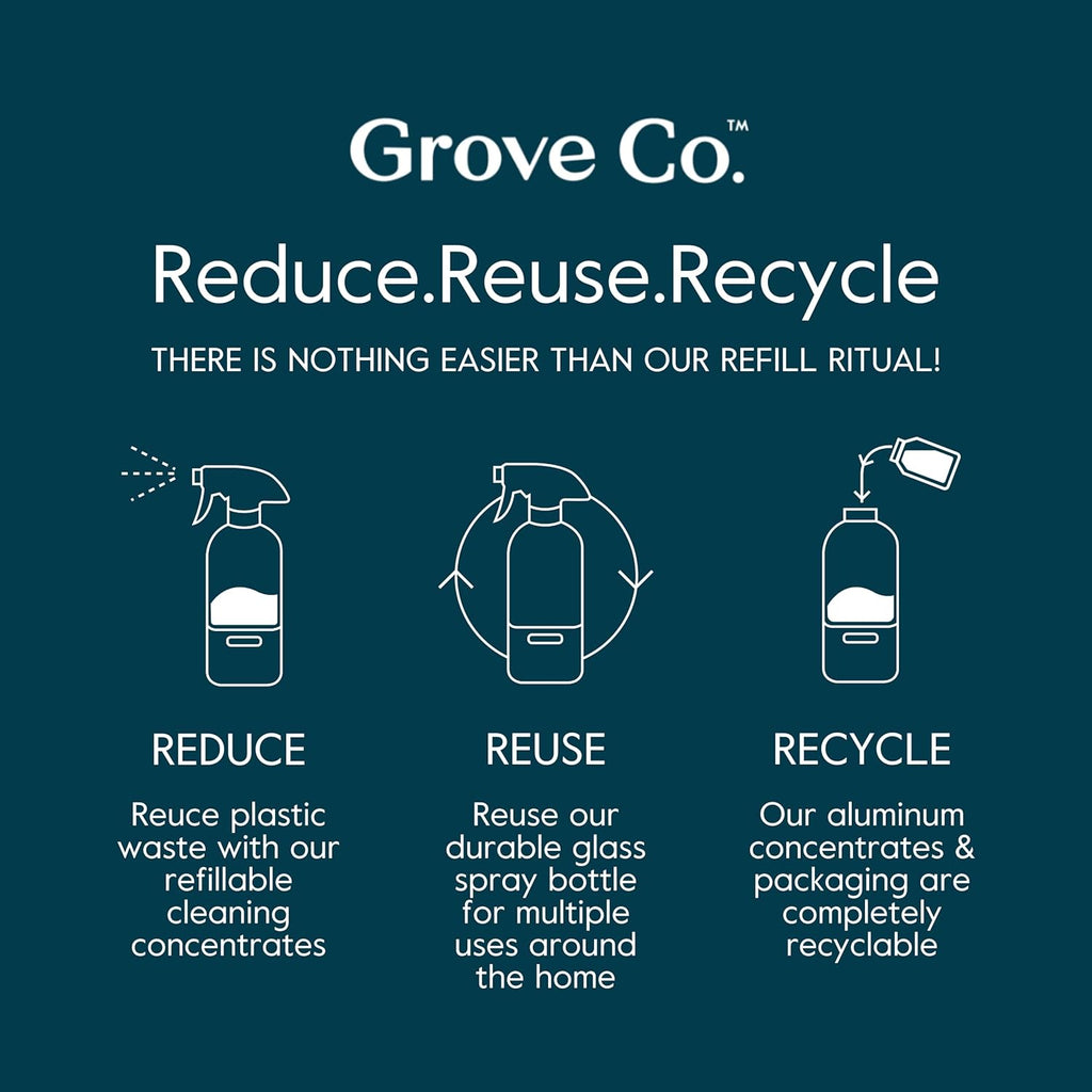 Grove Co. Floor Cleaner Refill Concentrate (2 x 1 Oz) + 1 x Durable Glass Spray Bottle (16 Oz) Plant-Based Cleaning Supplies Bundle, No Plastic Waste, 100% Natural Lavender & Thyme Scent