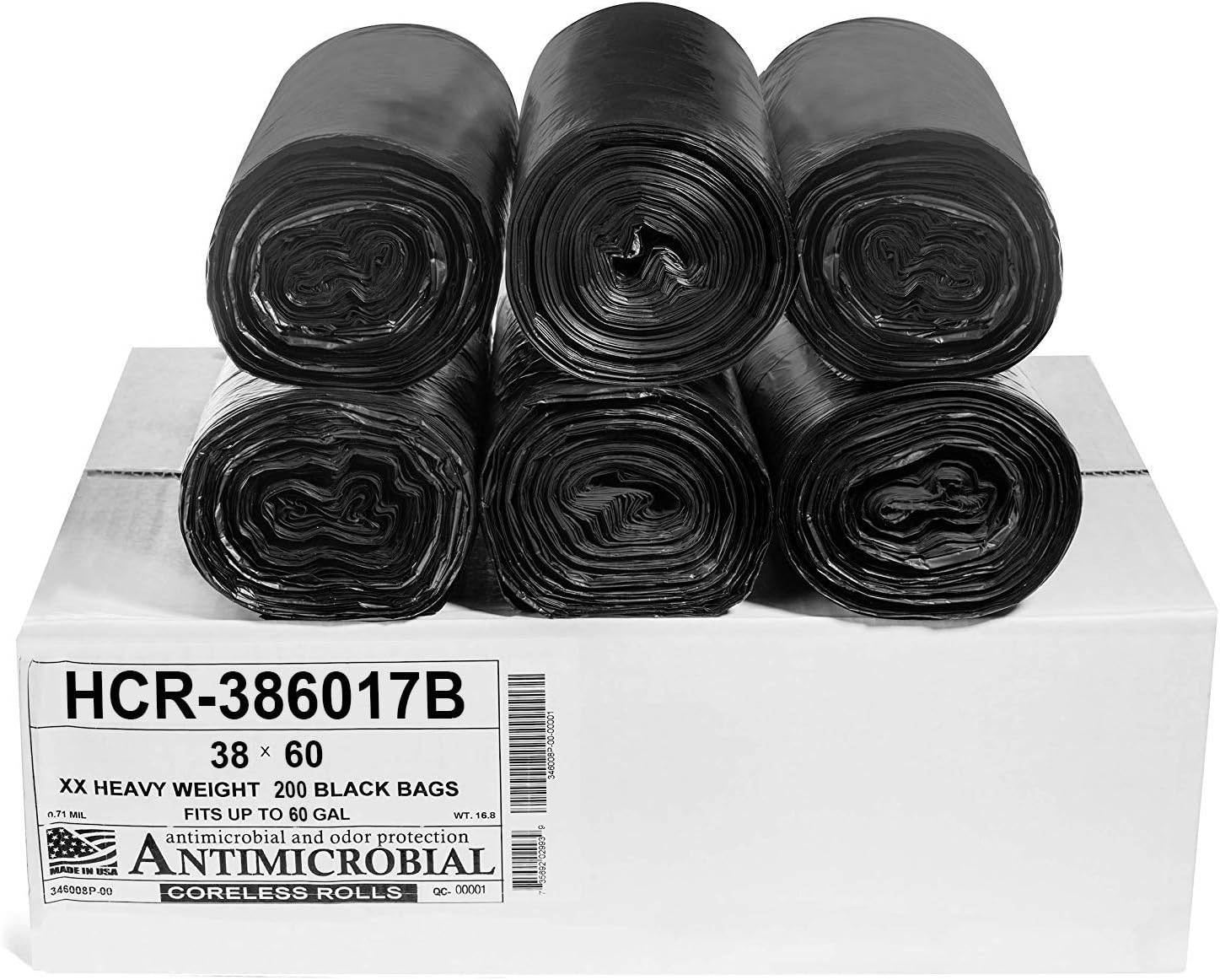 Aluf Plastics High Density Trash Bags, 60 Gallon, 200 Count, 17 Micron (eq), 38" x 60", Black, for Bathroom, Office, Industrial, Commercial, Janitorial, Municipal, Recycling