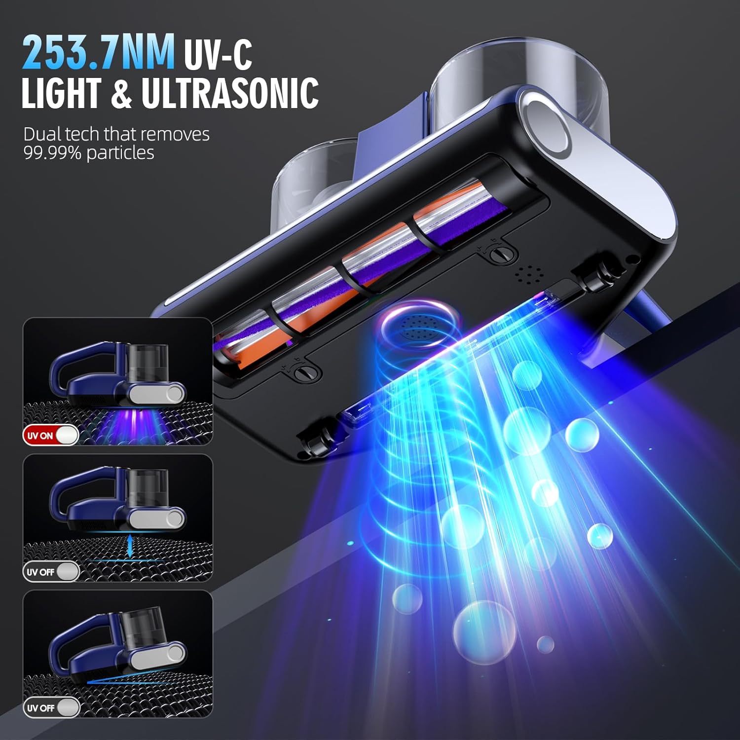 Mattress Vacuum Cleaner, 16Kpa Bed Vacuum Cleaner with 253.7nm UV-C Light & Heating & Ultrasonic Quintuple Tech & 30000 RPM/Min Brushroll Rotation, Widened Suction Port, 500W, Corded