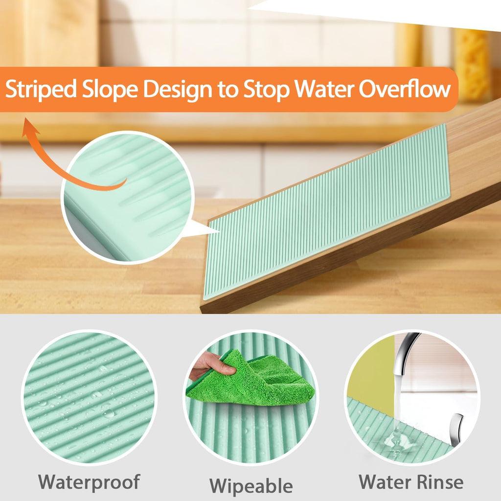 GOYLSER Silicone Refrigerator Shelf Mat, 4 Pack Waterproof Fridge Mat Liners Easy Clean Fridge Pad, Green Refrigerator Liner for Shelves 17.7x11.8 inch Drawer Table Mat