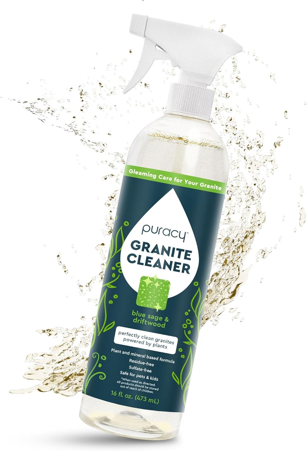 Puracy Natural Granite Countertop Cleaner - Plant-Powered - Streak-Free Marble, Quartzite, Countertop Granite Cleaner (Blue Sage and Driftwood, 16 fl oz, 1pk)