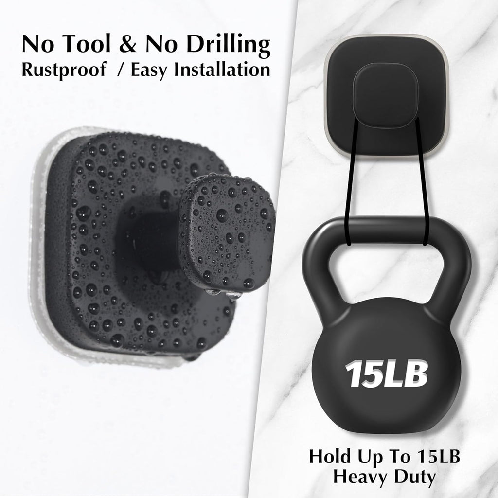 Suction Cup Hooks for Shower - Reusable No-Drill Mounting - Hooks for Towels, Robes & Loofah on Metal, Glass, Mirrors, Tile & Smooth Non-Porous Surfaces (4, Matte Black)