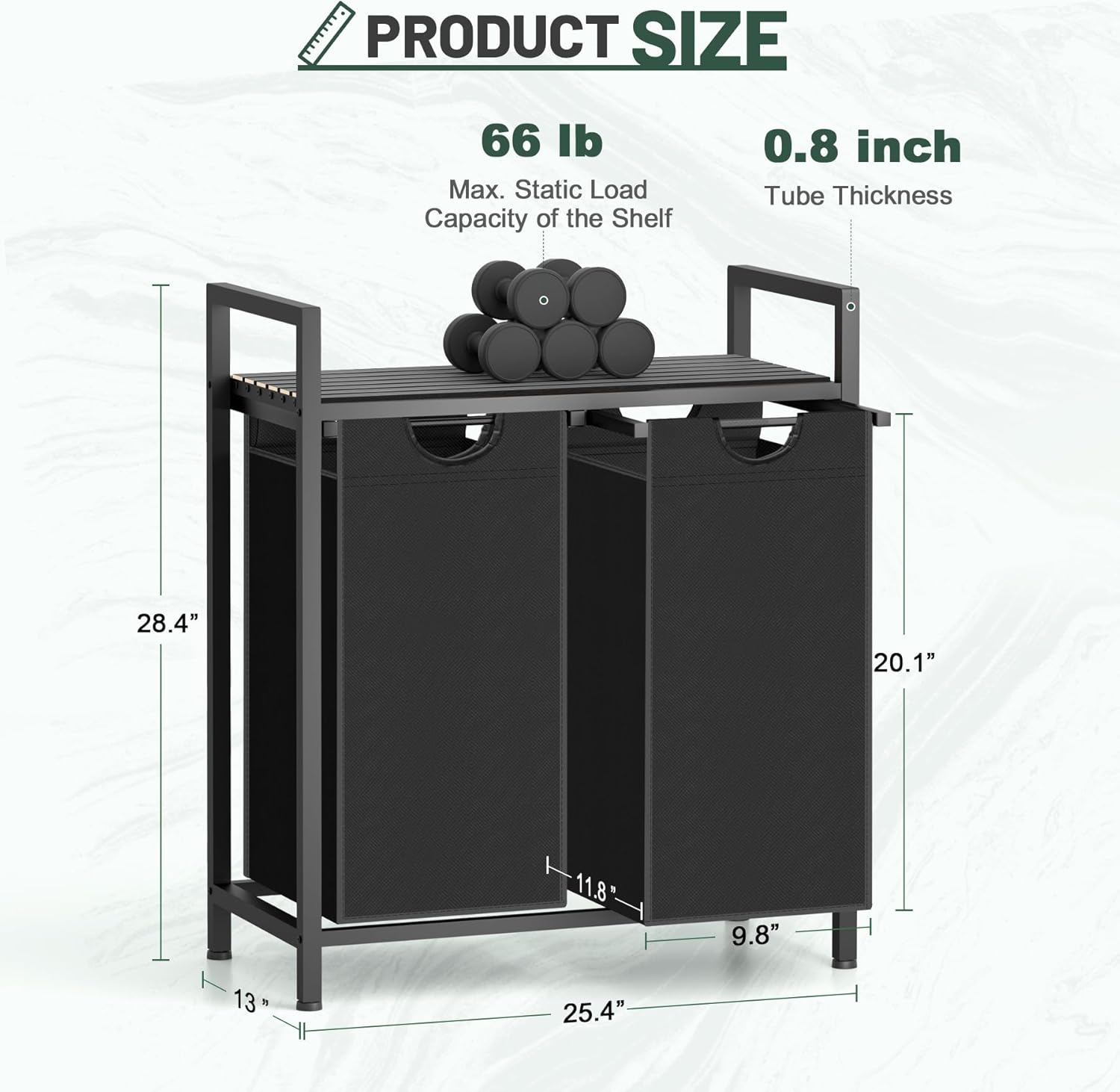 Laundry Hamper, Laundry Sorter with 2 Pull-Out Removable Oxford Fabric Bags Cloth Laundry Basket 2 x 10 Gallons (Charcoal Black)
