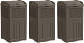 Greesum 33 Gallon Outdoor Trash Can with Lid, Waterproof Resin Garbage Bin for Hideaway, Deck, Patio, 3 Pack, Dark Brown