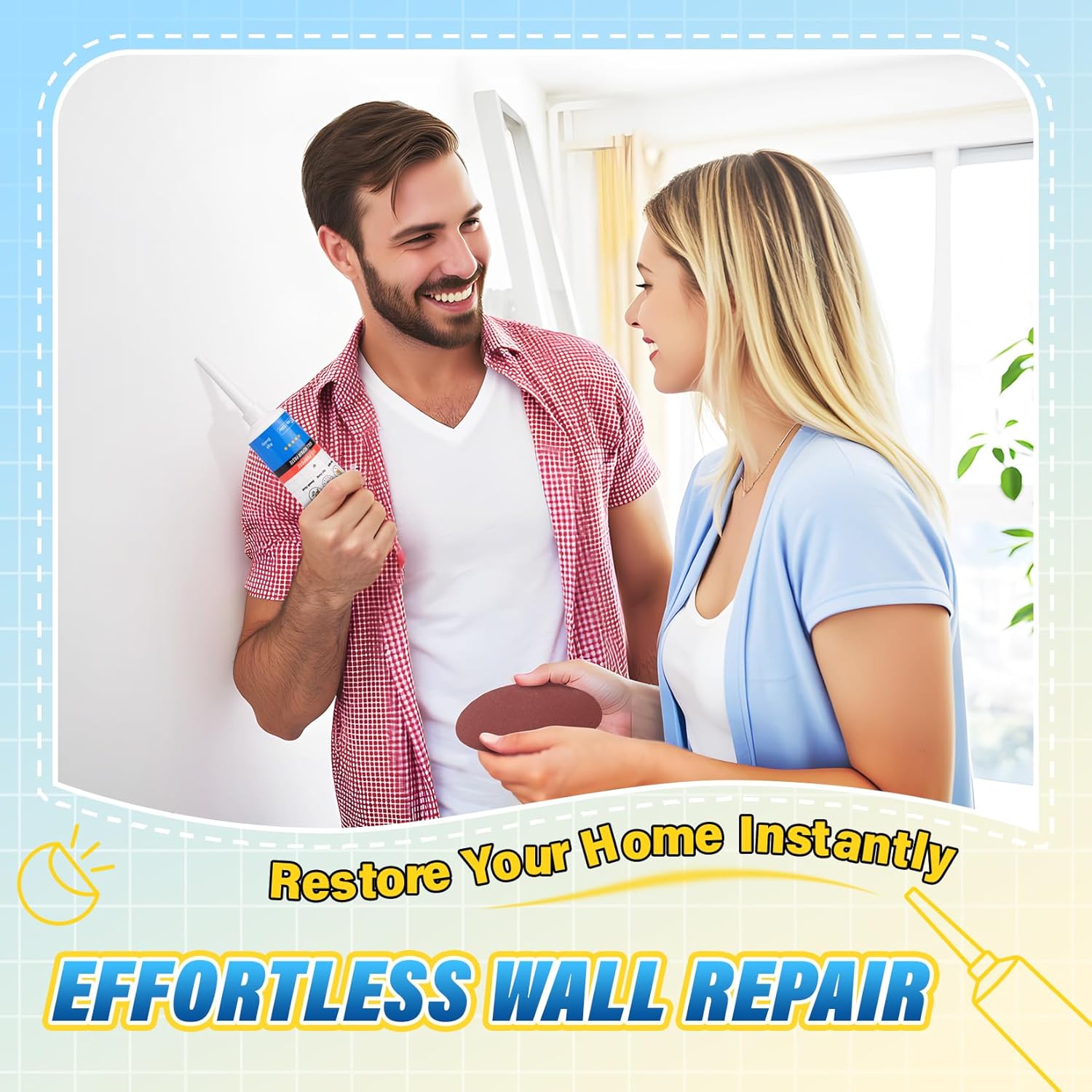 DIYSELF-Drywall-Repair-Kit-Fast-Drying, Wall Mending Agent, 9 Pack Spackle Wall Repair Kit with Putty & Scraper, 2×100g (7oz Total) White Wall Hole Filler for Drywall, Plaster and Home Use