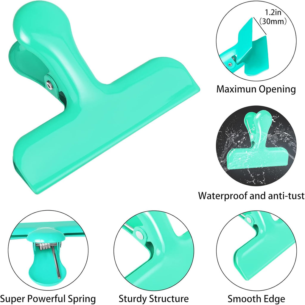 Bag Clips Heavy Duty Stainless Steel Chip Clips, Food Bags Clamp Great for Kitchen Office to Seal Coffee Bags, Paper Sheets - Pack of 8（Green）