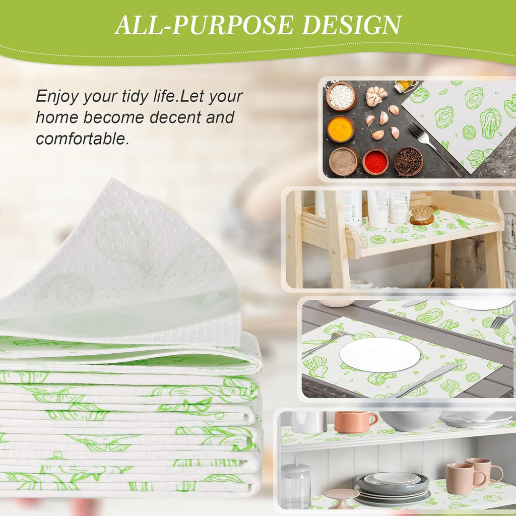 Cooyes Refrigerator Liners 17.7" x 24", 12 Pack, Absorbent Non-Slip Washable Fridge Mats, Shelf Liner for Kitchen Cabinets Non-Adhesive, Green Veggie