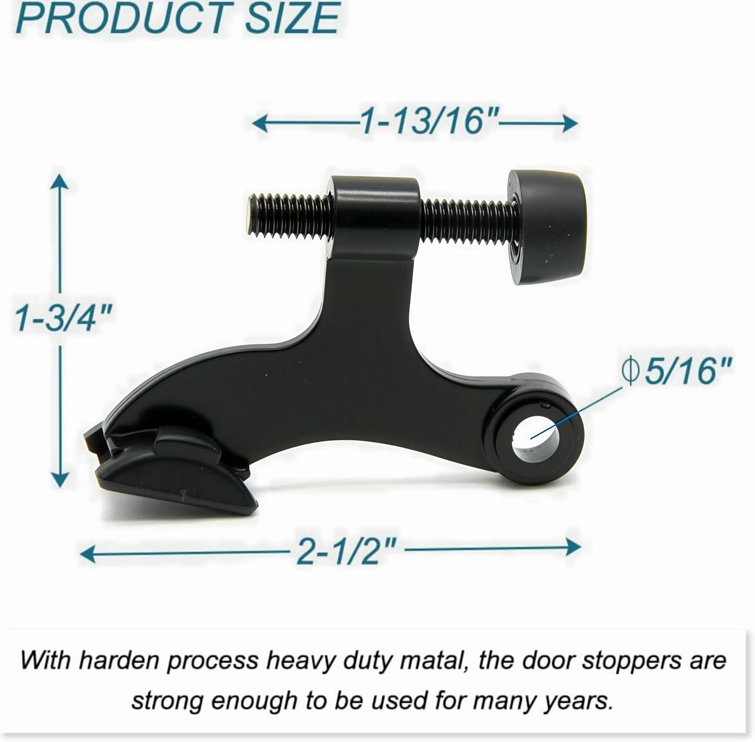 4 Pack Hinge Pin Black Door Stopper, Adjustable Heavy Duty Hinge Pin Door Stop with Black Rubber Bumper Tips