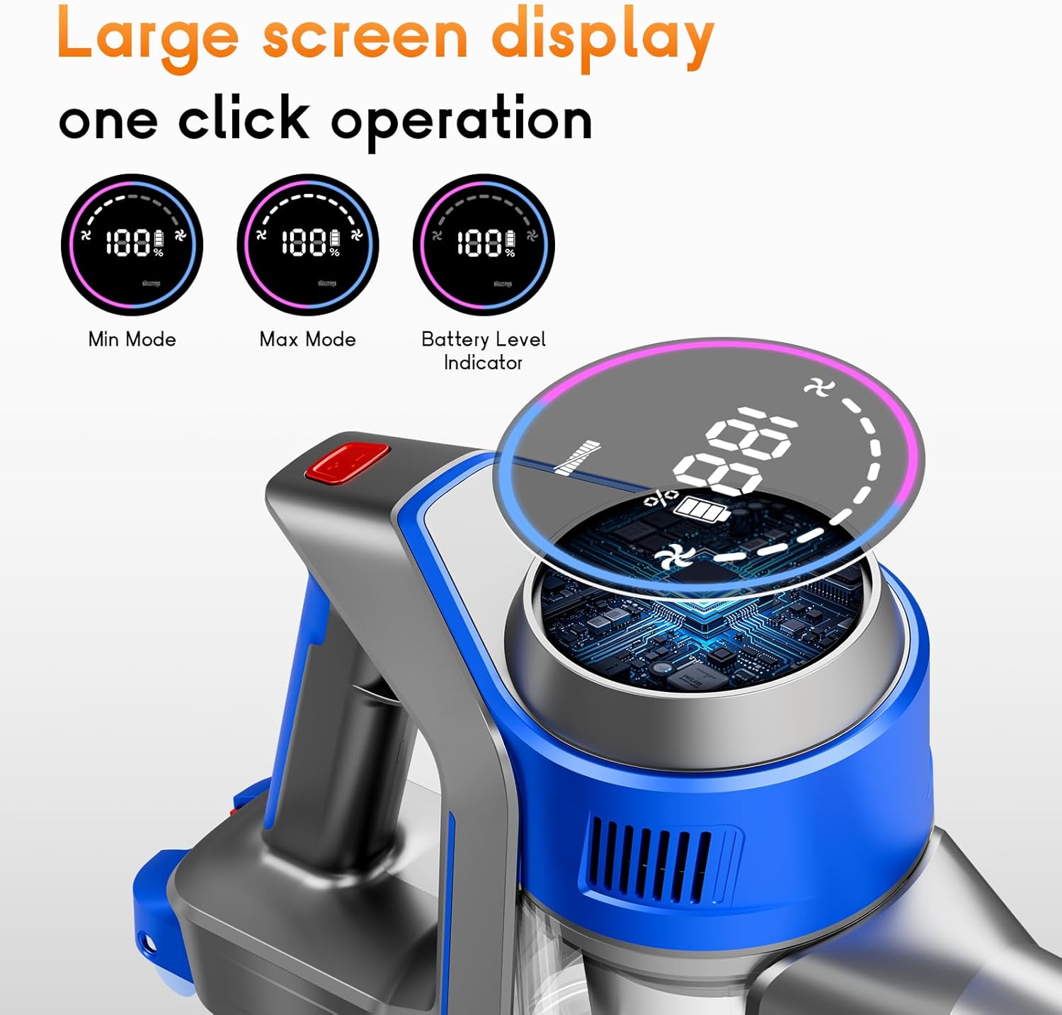 Cordless Stick Vacuum Cleaner - Rechargeable, 45Kpa Powerful Vacuums with Detachable Battery Display, Max 45Mins Runtime, 8 in 1 Handheld Vacuum for Hardfloor & Carpets Pet Hair
