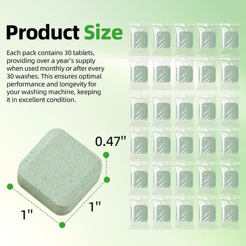 (30-Pack) Washing Machine Cleaning Tablets, Formulated for Pet Owners, Washer Cleaner, for Front-Loaders, Top-Loaders, HE Machines, Easily Removes Residue, Septic Safe, Over a 12-Month Supply