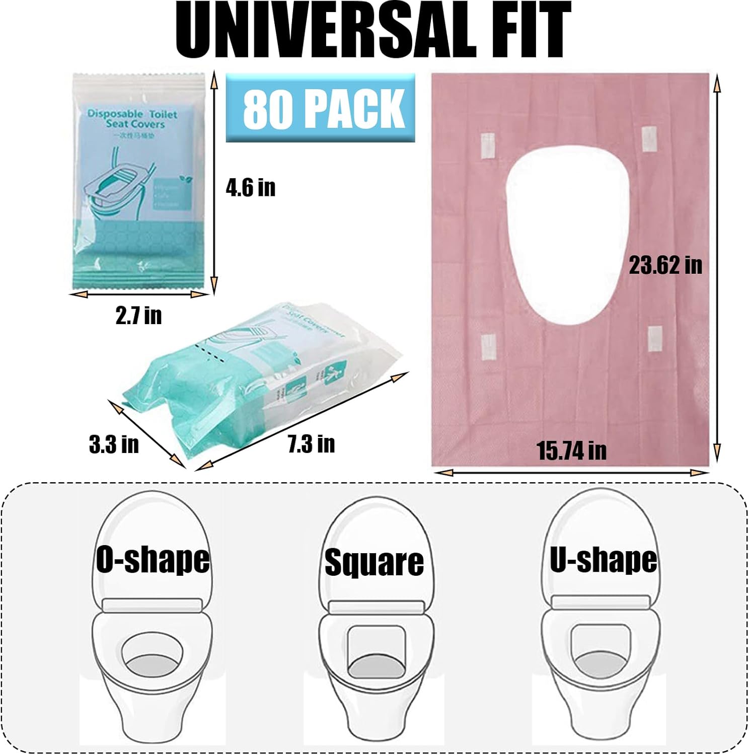 80 Pack Toilet Seat Covers Disposable 16x24 Inch XL Portable Toilet Liners Travel Seat Cover for Outdoors,Hotel, Hospital, Travel, Public Toilet Seat Cover (80pack, PINK)