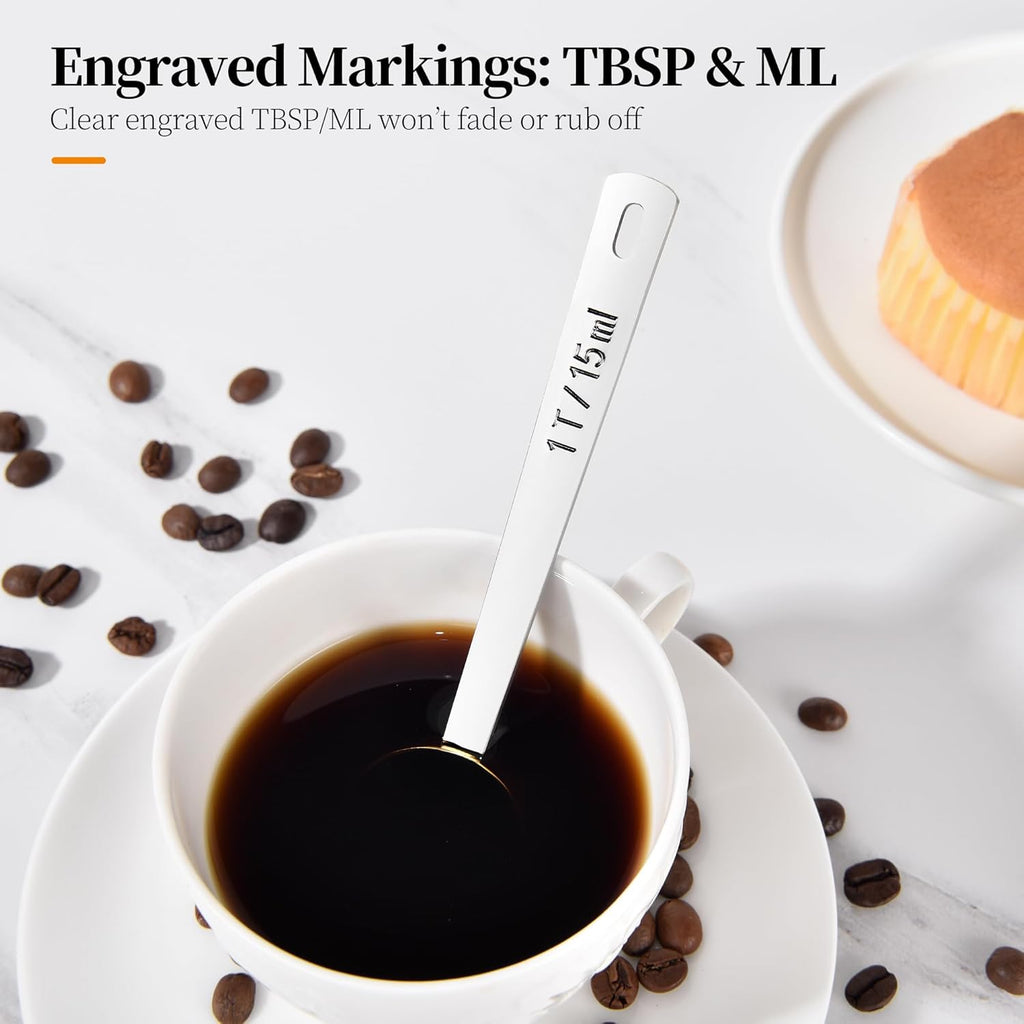 Long Handle Coffee Scoop: 5.64 Inch 18/8 Stainless Steel 1 Tablespoon Metal Measuring Spoon Tbsp Scoop for Coffee Beans, Grounds Coffee, Coffee Powder, Tea, Tall Jars (1Tbsp/15ml)