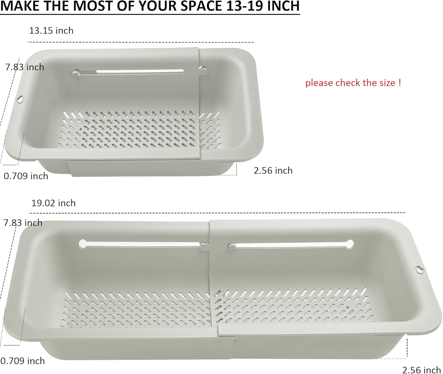 LASSHSWA Collapsible Colander and Strainer for Kitchen, Over the Sink Strainer Basket for Kitchen, Fruit Pasta Food Strainer Expandable Plastic Colander with A Sink Drain Strainer Stainless Steel