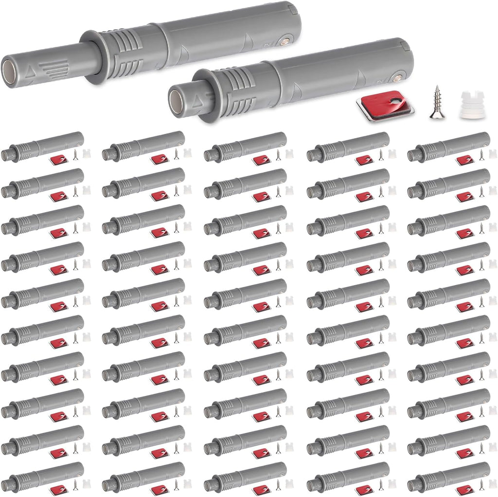 Lounsweer 50 Pack Magnetic Push Latches for Cabinet Door 2.87 Inches Short Push to Open Cabinet Hardware Pop up Lock Magnetic Latch for Closet Cupboard Wine Rack Dresser Drawer Sliding Door(Grey)