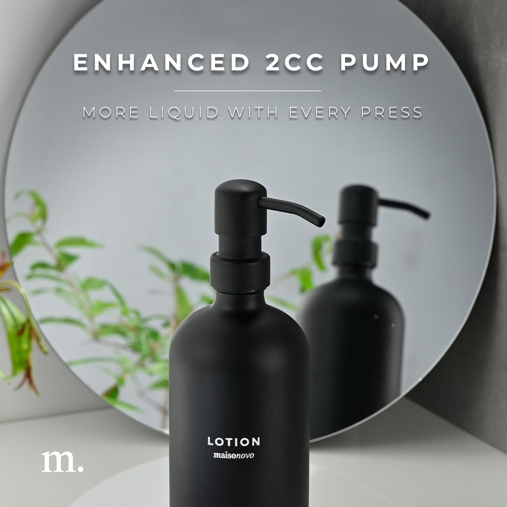 MaisoNovo Soap Dispenser 3-Piece Set | 16.9oz Black Bottles with Black Stainless Steel Pumps