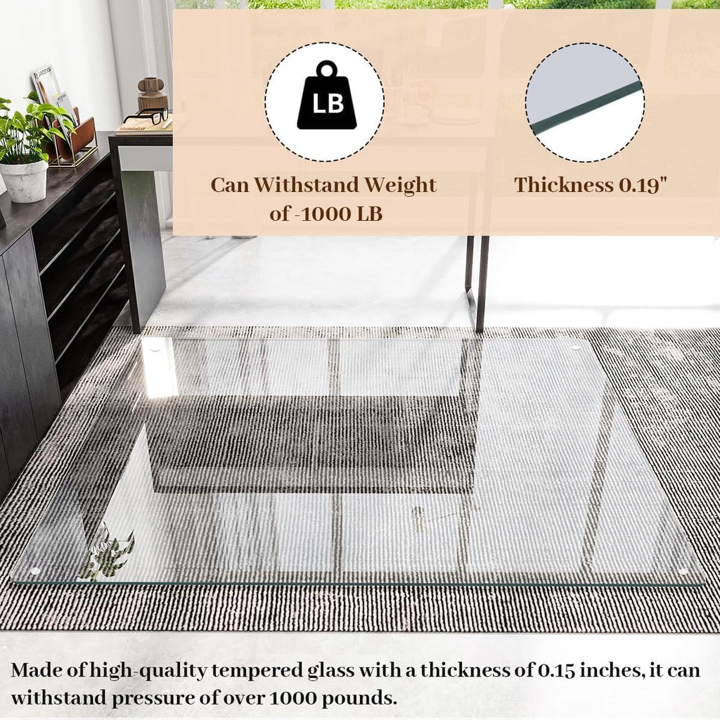 [Tempered Glass] 48" x 60" Glass Chair Mat, Heavy Duty Hard Tempered Glass Mat with Round Corner and Polished Edge, Transparent Glass Office Chair Mat for Office and Home Hard Floor or Carpeted