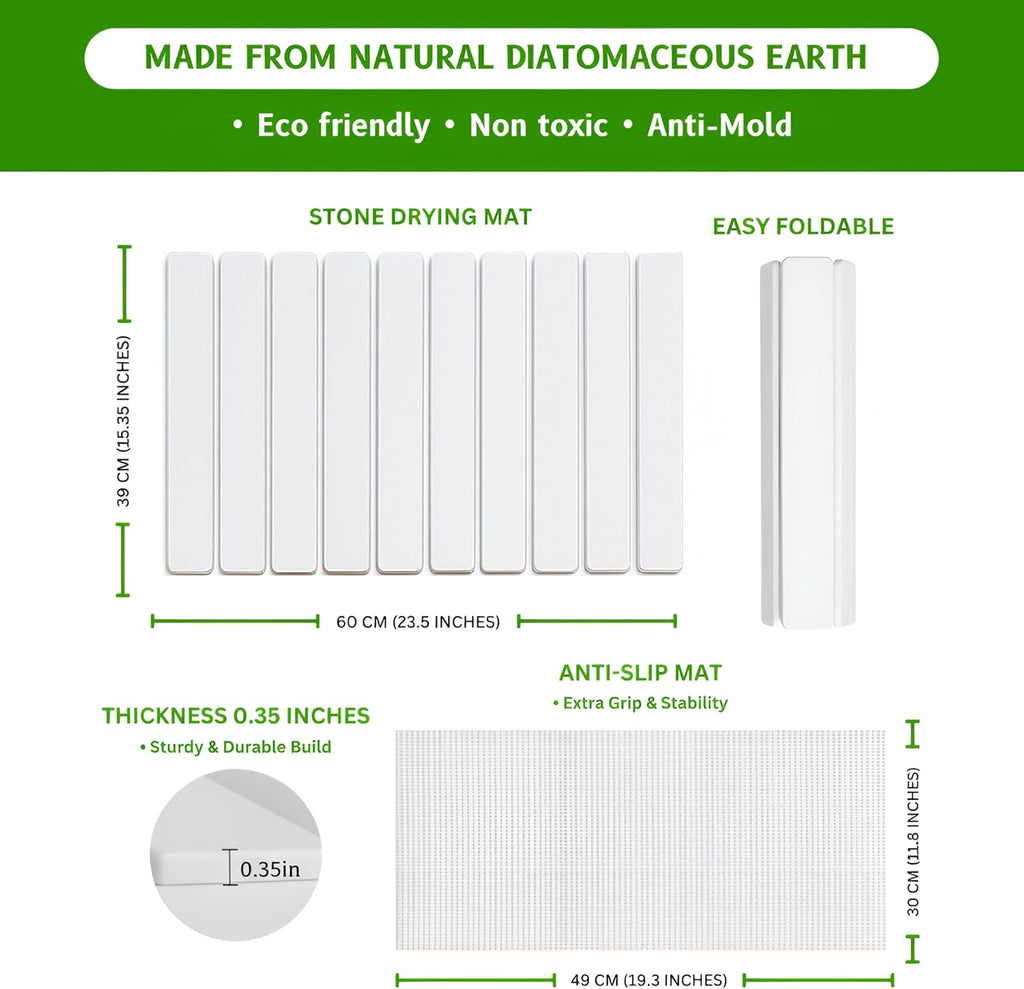 Stone Dish Drying Mat – Large 24×16 Quick Dry Stone Mat Kitchen, Diatomaceous Earth Dish Drying Mat for Kitchen Counter with Wooden Drying Rack, Fast Drying Stone Mat, Eco-Friendly & Super Absorbent