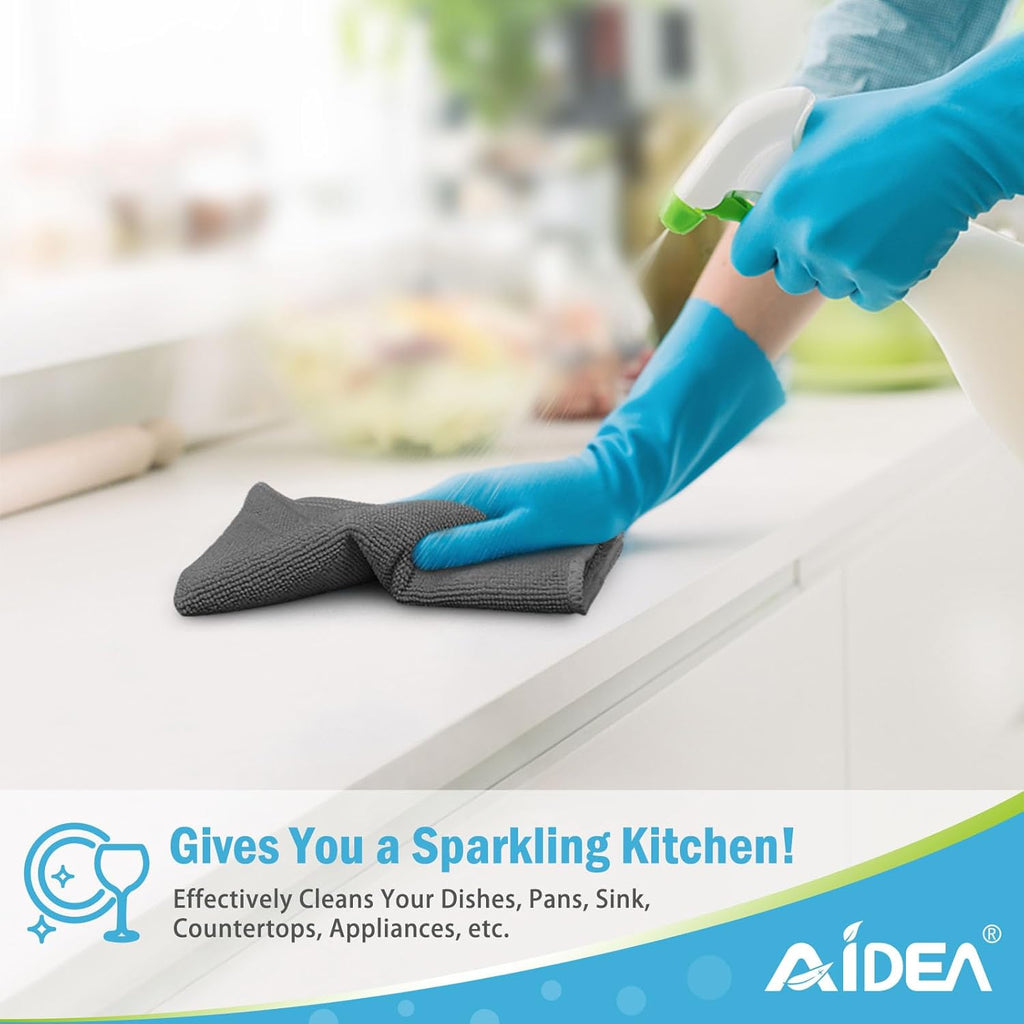 AIDEA Microfiber Cleaning Cloth-12PK, Soft Microfiber Towels for Cars, Absorbent Cleaning Rags, Lint-Free Streak-Free Wash Cloths for House, Kitchen, Window(12in.x12in), Grey
