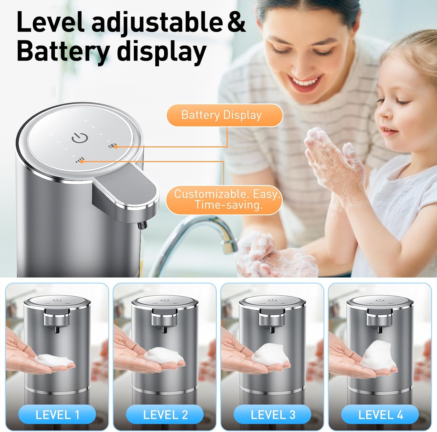 Automatic Foaming Soap Dispenser Foaming Hand Sanitizer Touchless 1500mAh Soap Dispenser Rechargeable with Sensor for Bathroom Kitchen 13.5oz/380ml