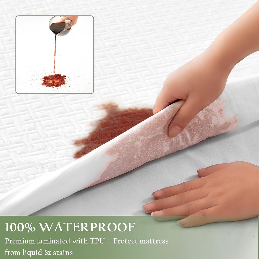 100% Waterproof Twin Mattress Protector, Breathable Bamboo Rayon Mattress Cover with 8”-21” Deep Pocket, Noiseless Cool 3D Air Mattress Cover, Hypoallergenic & Odor Resistant