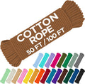 TECEUM Cotton Rope 3/16” (5 mm) – 50 FT – Strong All-Purpose Braided Rope – Natural Cotton – for Crafting, Сamping, Clothes Line, DIY, Indoor & Outdoor Use – Ochre