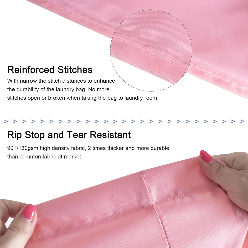 Polecasa Heavy Duty Large Laundry Bag with 130gsm Tear Resistant Fabric and Handles, Easy to Carry Durable Dirty Clothes Drawstring Bag, Perfect for College Dorm, Travel - 28”x36”, Pink