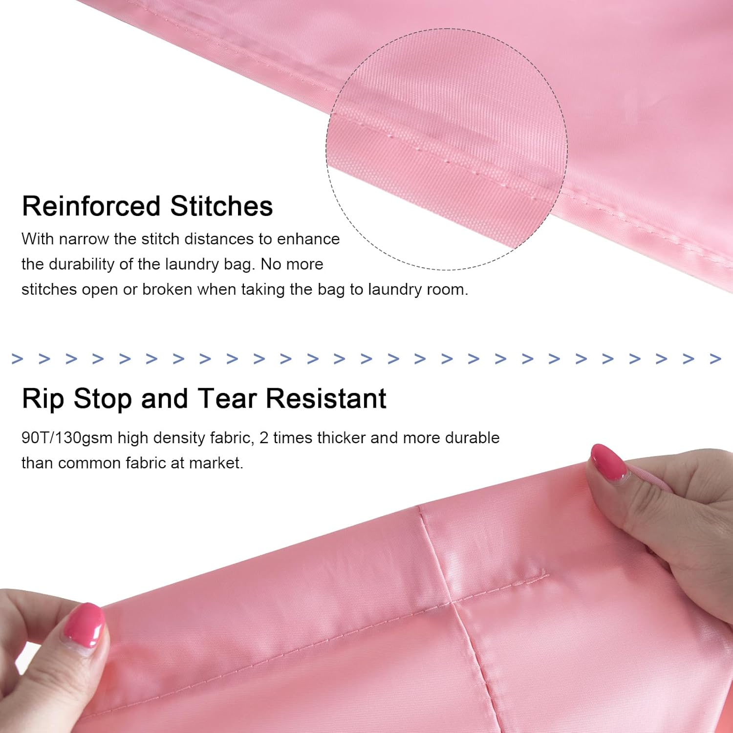 Polecasa Heavy Duty Large Laundry Bag with 130gsm Tear Resistant Fabric and Handles, Easy to Carry Durable Dirty Clothes Drawstring Bag, Perfect for College Dorm, Travel, 2 Pack 28”x36”, Pink