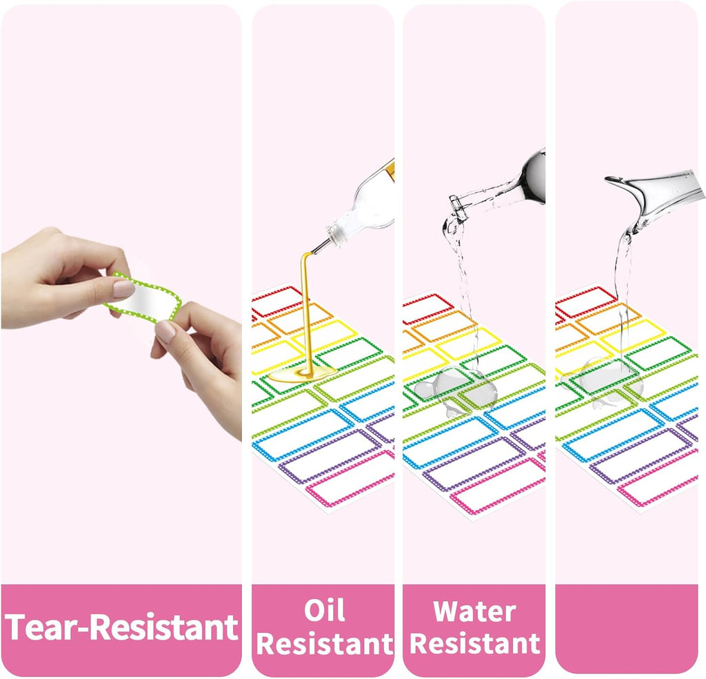 Removable Colored Labels Stickers, Self-Adhesive Rectangular Stickers Star Border Water/Oil/Tear Resistant for Storage/Classroom/Home (2 Size, 300 Labels)
