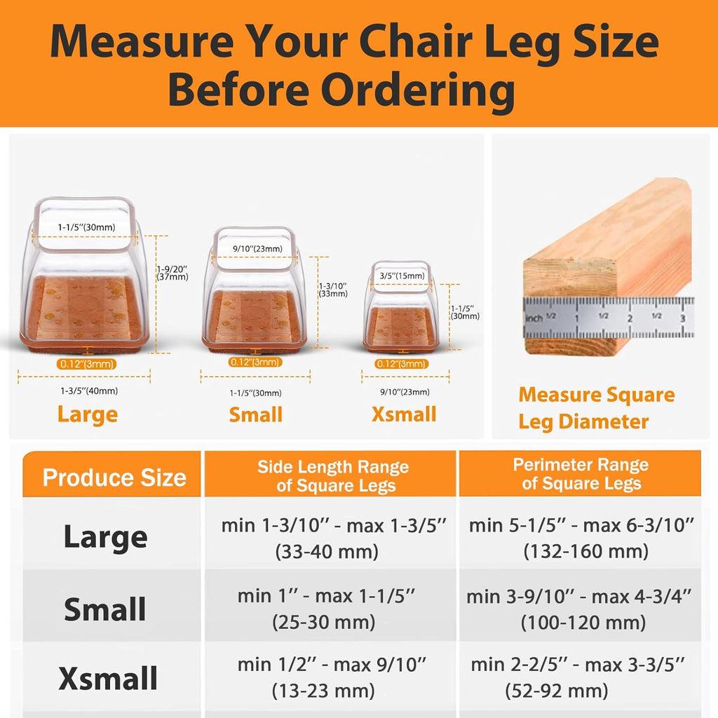 36 Pcs Square Chair Leg Floor Protectors, Felt Furniture Pads for Hardwood Floors, Chair Leg Protectors for Hardwood Floors, Floor Protectors for Chairs, No Scratches and Reduce Noise - Large Size
