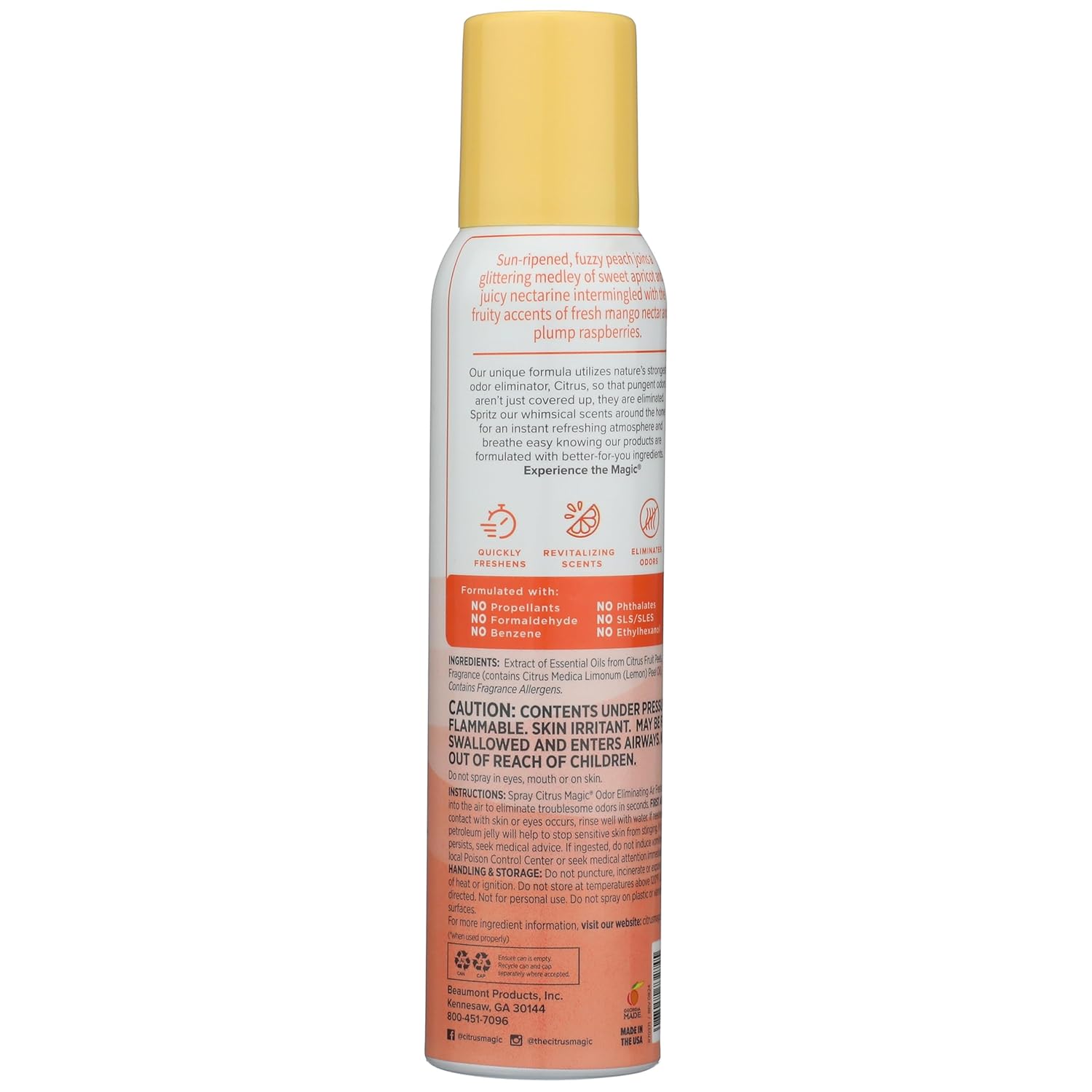 Citrus Magic Odor Eliminating Air Freshener Spray, Georgia Peach, 3-Ounce, Pack of 3