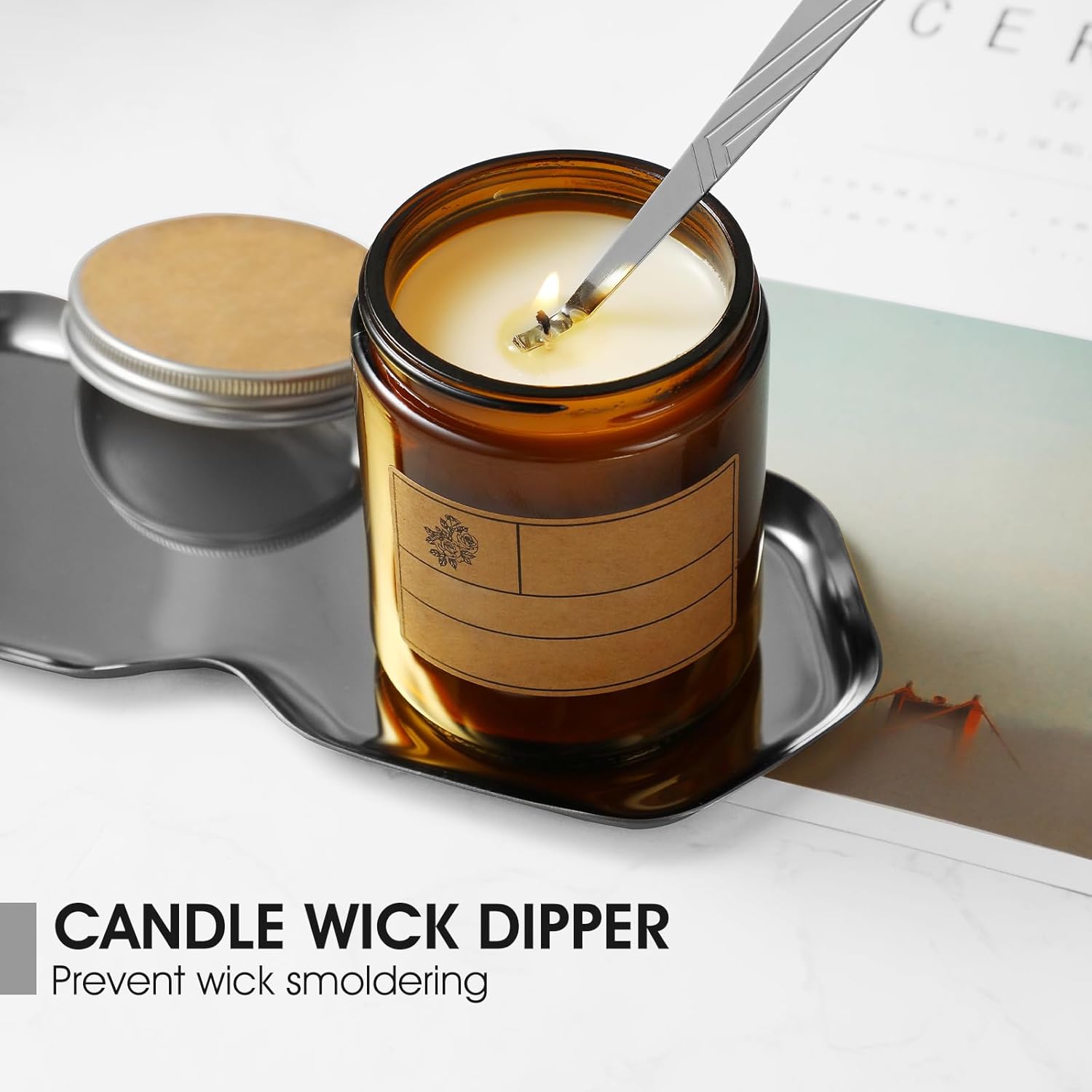 3-in-1 Candle Accessory Set, Wick Trimmer, Candle Snuffer, Wick Spoon, Stainless Steel Material Perfect for Candle Lovers (Silver)