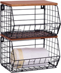 2 Pack XL Trash Bag Holder, Stackable Garbage Bag Dispenser with Wood Lid for Kitchen Countertop Pantry, Laundry & Under Sink Organization Storage