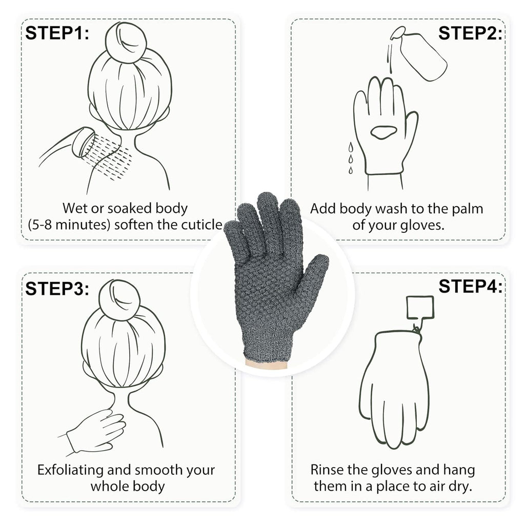 Evridwear Exfoliating Dual Texture Bath Gloves for Shower, Spa, Massage and Body Scrubs, Dead Skin Cell Remover, Gloves with Hanging Loop (1 Pair Gray Heavy Glove)