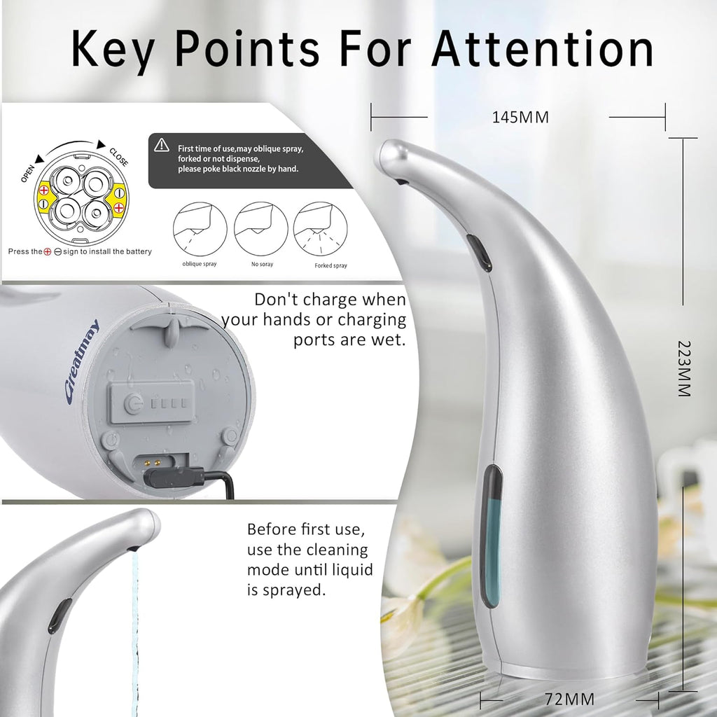 Adjustable Automatic Soap Dispenser Touchless, 4 Adjustable Levels Touchless Sensor Liquid Soap Pump，300ml Rechargeable Magnetic Charging Hand Soap Dispenser for Kitchen，Bathroom