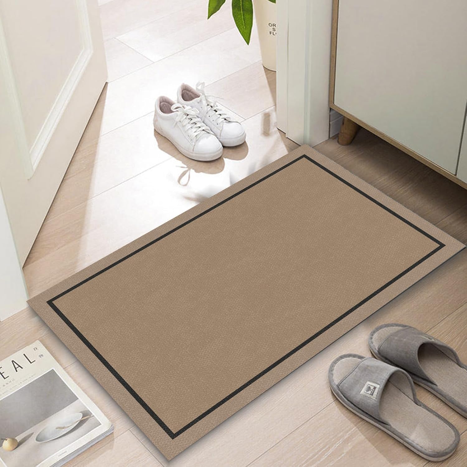 Ultra Thin Door Mat Indoor Entrance, 1/10 in Thin Door Mats for Inside Entry, Non-Slip Rubber Backing Washable Doormat, Fade Resistant, Absorbent, Low Profile Dirt Trapper, 35"X24",Orange