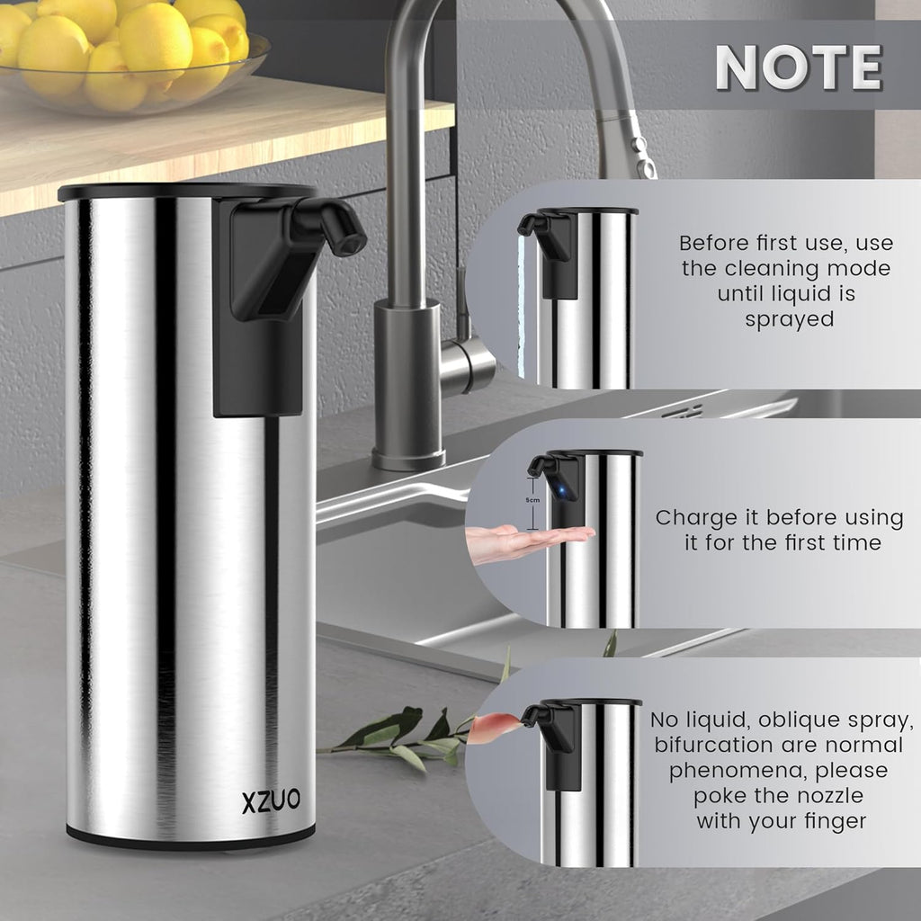 Automatic Soap Dispenser Touchless 11.8oz 4-Level Adjustment Auto Hand Soap Dispenser Stainless Steel Battery Operated for Bathroom Kitchen Hotel