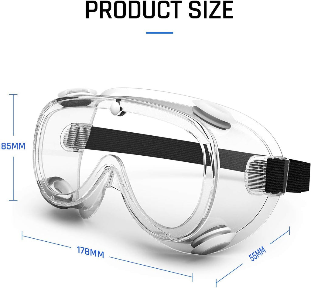 Safety Goggles Medical Goggles Fit Over Eyeglasses Anti-Fog Safety Glasses Clear Lab Goggles chemistry Protective Eyewear ANSI Z87.1