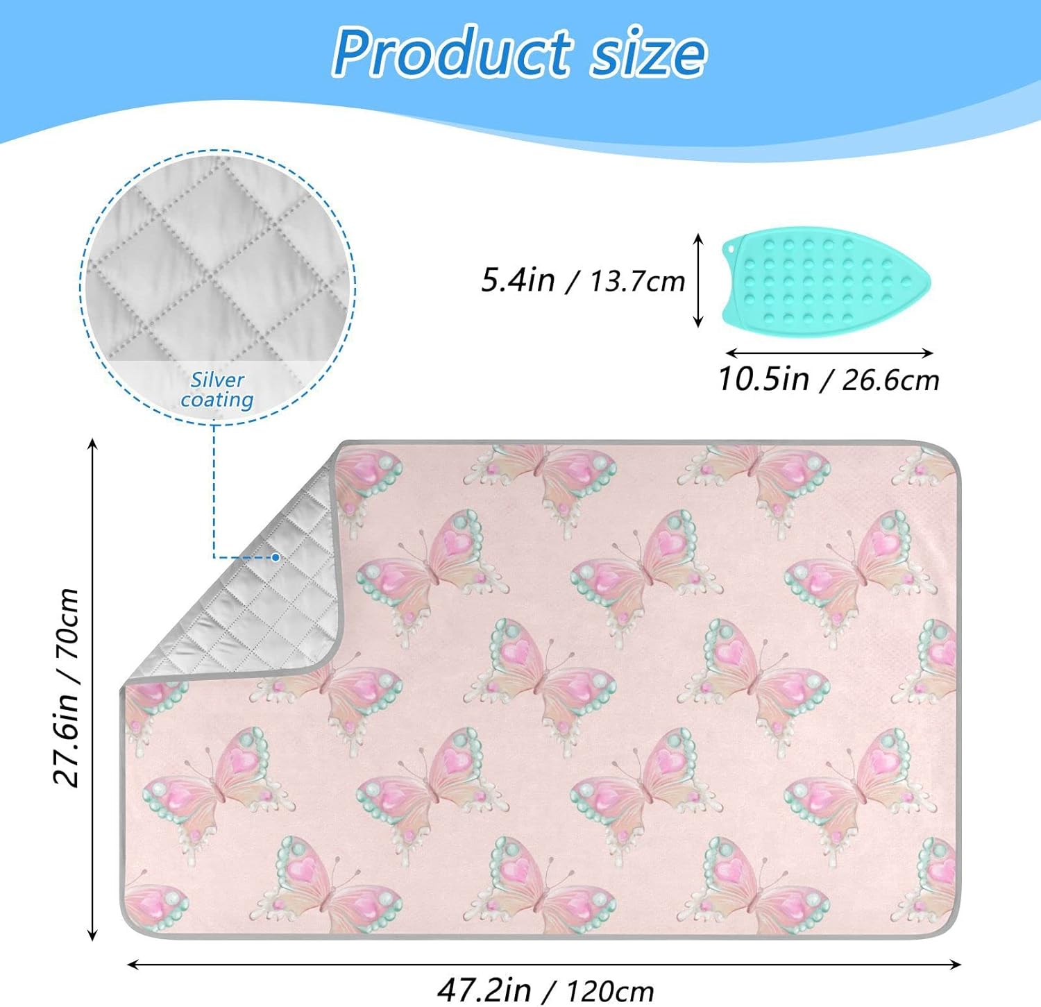 Ironing Mat Portable Ironing Pad Ironing Blanket for Table Top Heat Resistance Double-Side Using Travel Large 47.2 x 27.6 Inch Foldable Lightweight Pink Butterfly