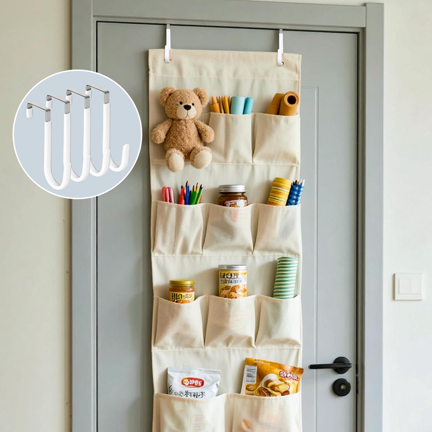 HOOSUN 4 Pack Over The Door Hooks,4.96In Hooks for Hanging Heavy Duty Door Hanger,Towel Hanger Hook Holders,Over Door Hangers Hooks Door Hanger Hooks for Hanging Clothes,Towels,Hats,Coats,Bags (White)