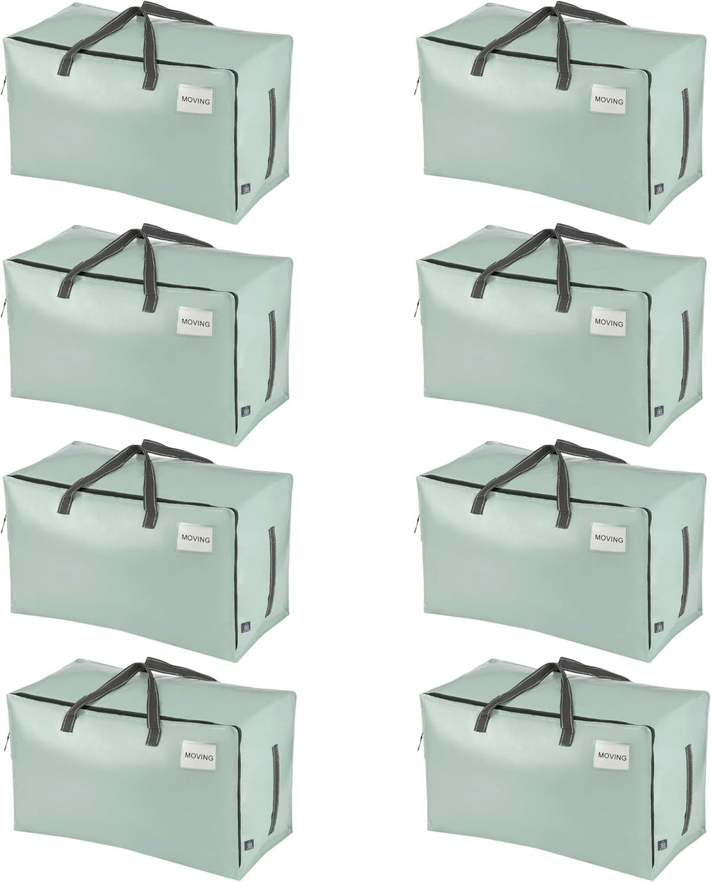 VENO 8 Pack Moving and Storage Bags, Heavy Duty, Alternative to Moving Boxes, Large Packing Totes Supplies for College Dorm Room with Zipper for Clothes, Wide Open Design (Shiny Light Green, 8 Pack)
