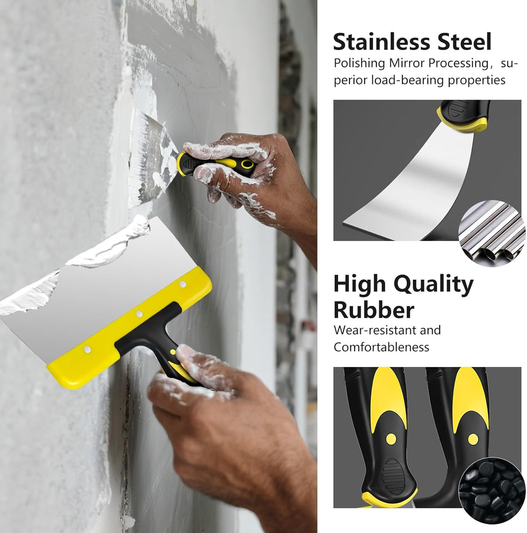 Spackle Knife Set, 5 PCS Stainless Steel Putty Knife Set Include 4 Paint Scrapers and 1 Multi Scraper Tool, Paint Scraper Tool for Drywall Decals (1.5" 3" 4" 6" 10")