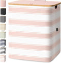 BALEINE Laundry Hamper with Lid, Tall Laundry Baskets with Bamboo Pull Handles, Large Laundry Bin with Internal Support (36 Gal/140L, Pink Stripe)