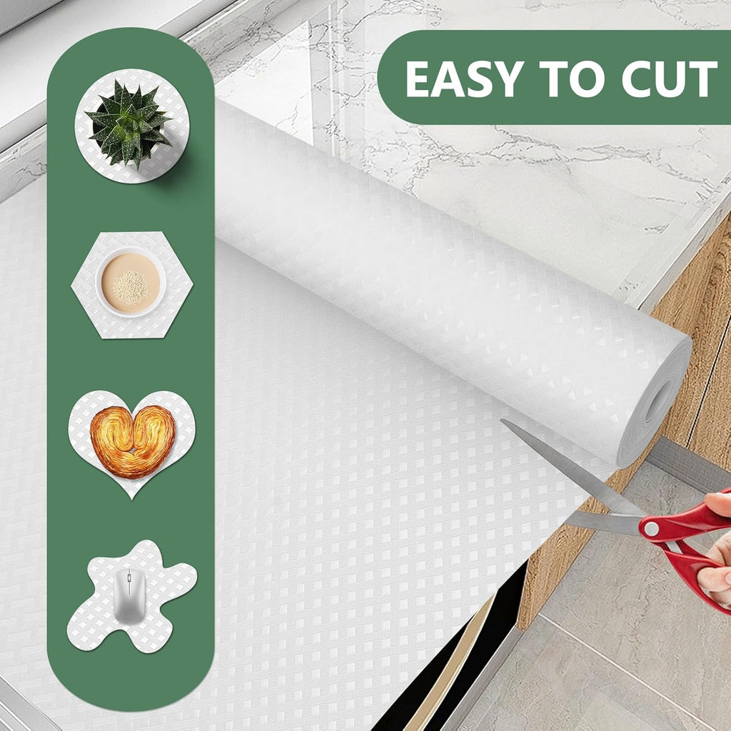 Shelf Liners, Non-Adhesive Drawer Liner, Waterproof & Oil-Proof Kitchen Cabinet Cupboard Liner Plastic EVA Material BPA Free Fridge Liner Mats Paper Protector for Shelves (White/16in x 240in)