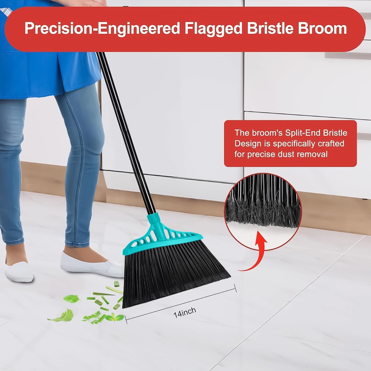 Outdoor Broom for Floor Cleaning, Heavy Duty Brooms with 55" Long Handle, Angle Brooms for Concrete Courtyard Home Patio Kitchen Shop Lobby Patio Lawn - Blue
