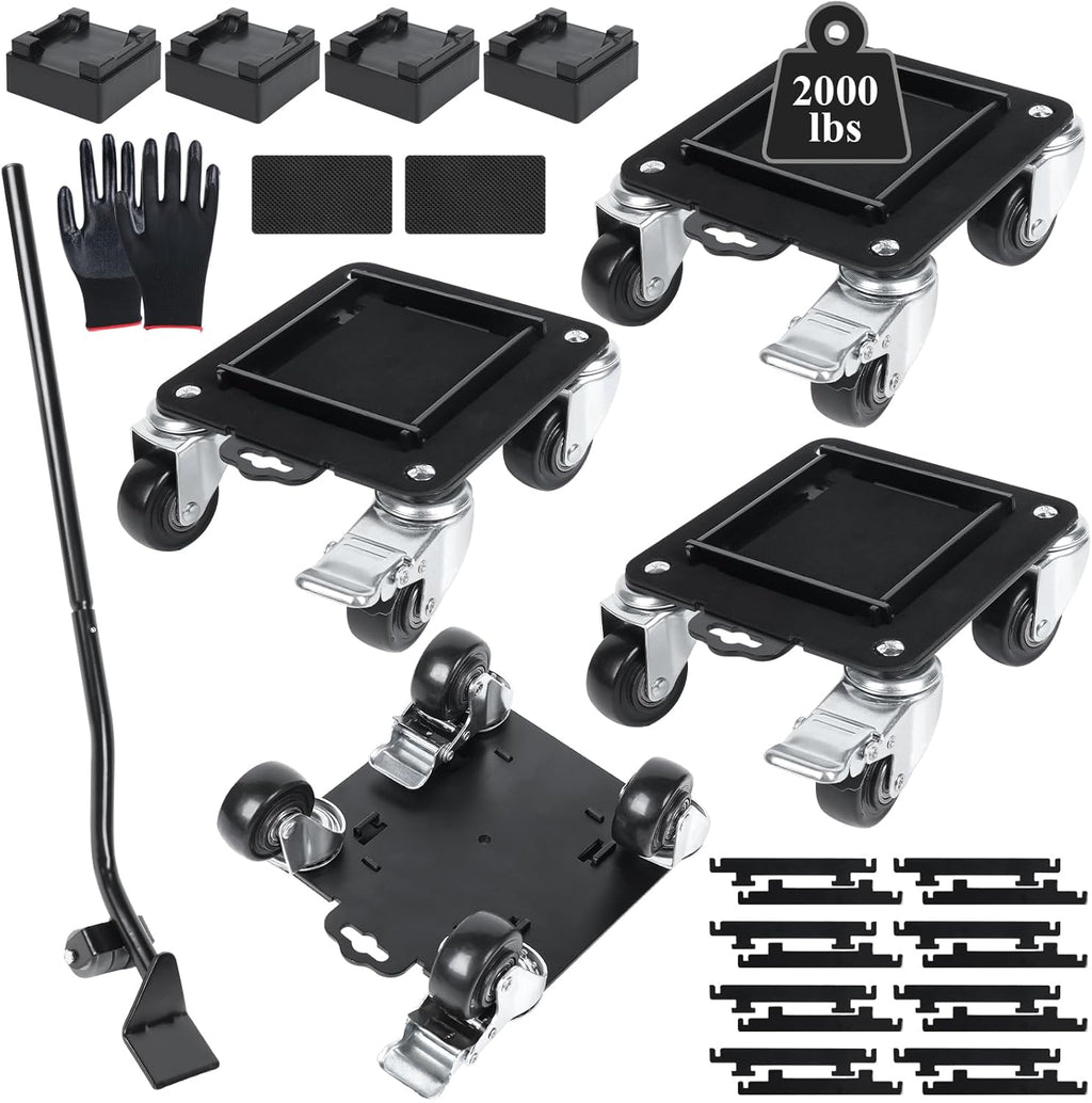Furniture Movers with 4 Wheels,Heavy Duty Furniture Lift Mover Tool Set with 2000 lbs Load Capacity, Easy Sliders Dolly with Removable Side Guards&Brake, for Moving Appliance,Sofa etc