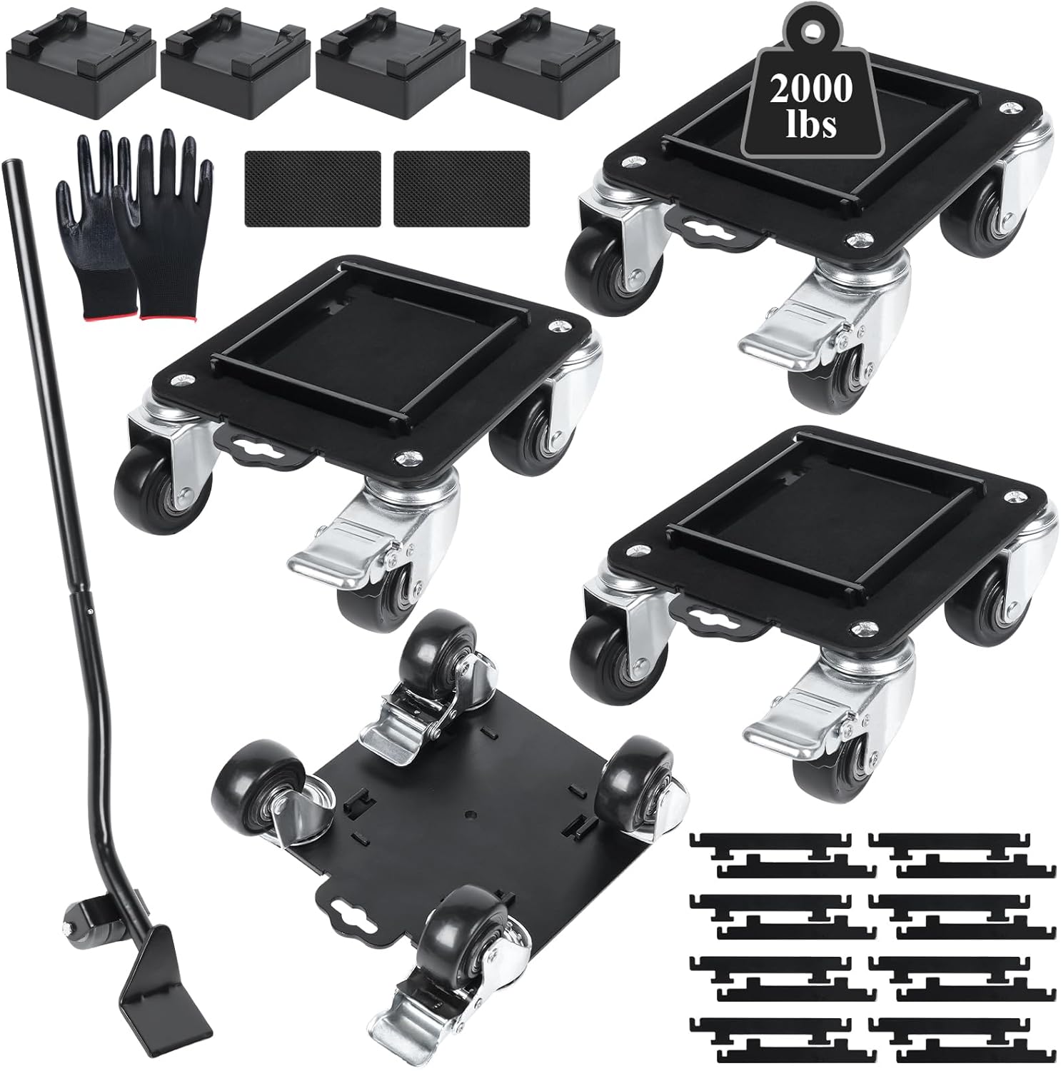 Furniture Movers with 4 Wheels,Heavy Duty Furniture Lift Mover Tool Set with 2000 lbs Load Capacity, Easy Sliders Dolly with Removable Side Guards&Brake, for Moving Appliance,Sofa etc